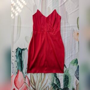 Windsor Red Satin Corset Bust Strapless Mini Bodycon Dress